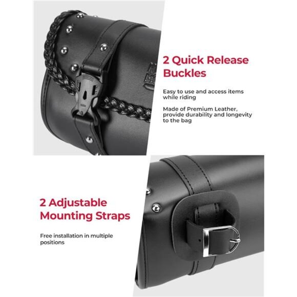 Motorcycle Tool Bag, Motorcycle Fork Bag PU Leather Universal Saddlebag - Picture 3 of 7